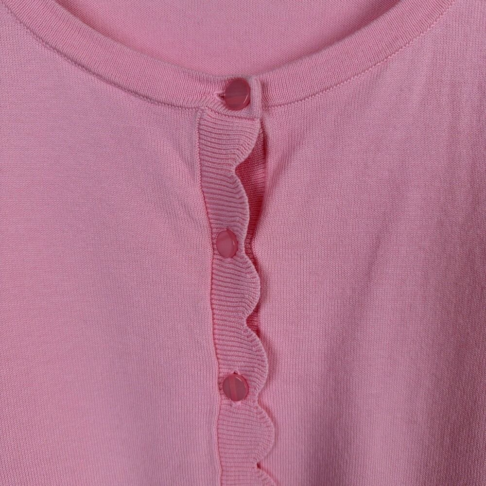 Talbots Cardigan XL Pink Scalloped Knit Sweater 3/4 Sleeve Barbiecore Coquette - Picture 3 of 11